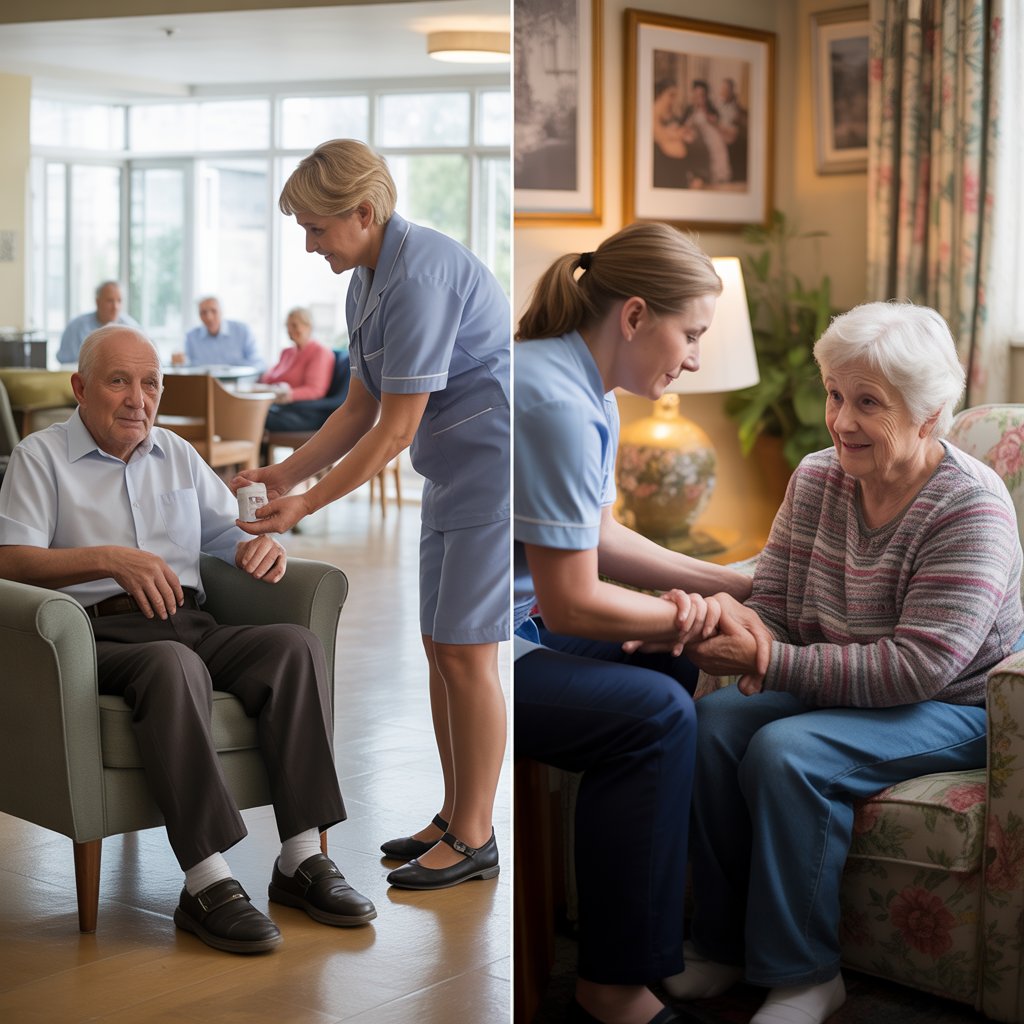 UK home care for older adults, highlighting one-to-one support with daily needs compared to assisted living care